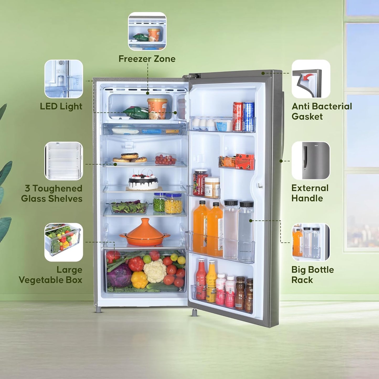 Haier 190L 4 star Single Door Fridge (HED-204DS-P, Dazzle Steel) | Used | Get Electronics