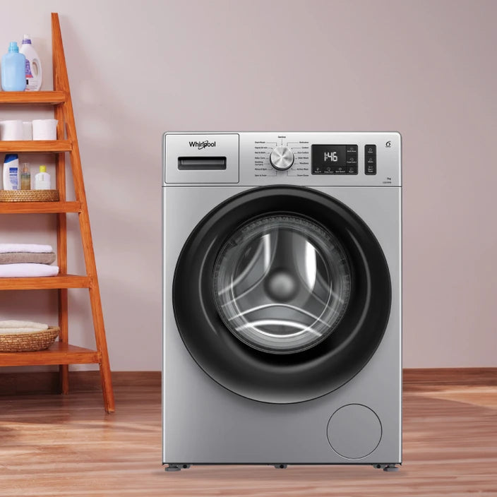 Whirlpool 7 kg with Steam,inverter Fully Automatic Front Load Washing Machine with In-built Heater Silver (Xpert Care XO7012BYS, Magestic Silver)